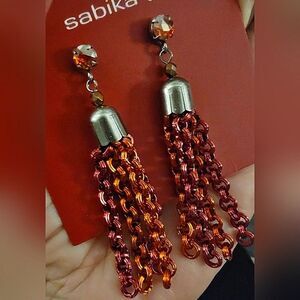 Sabika Spring Summer 2018 Boho Tassel Chain Dangles Orange Red Hyacinth Silver
